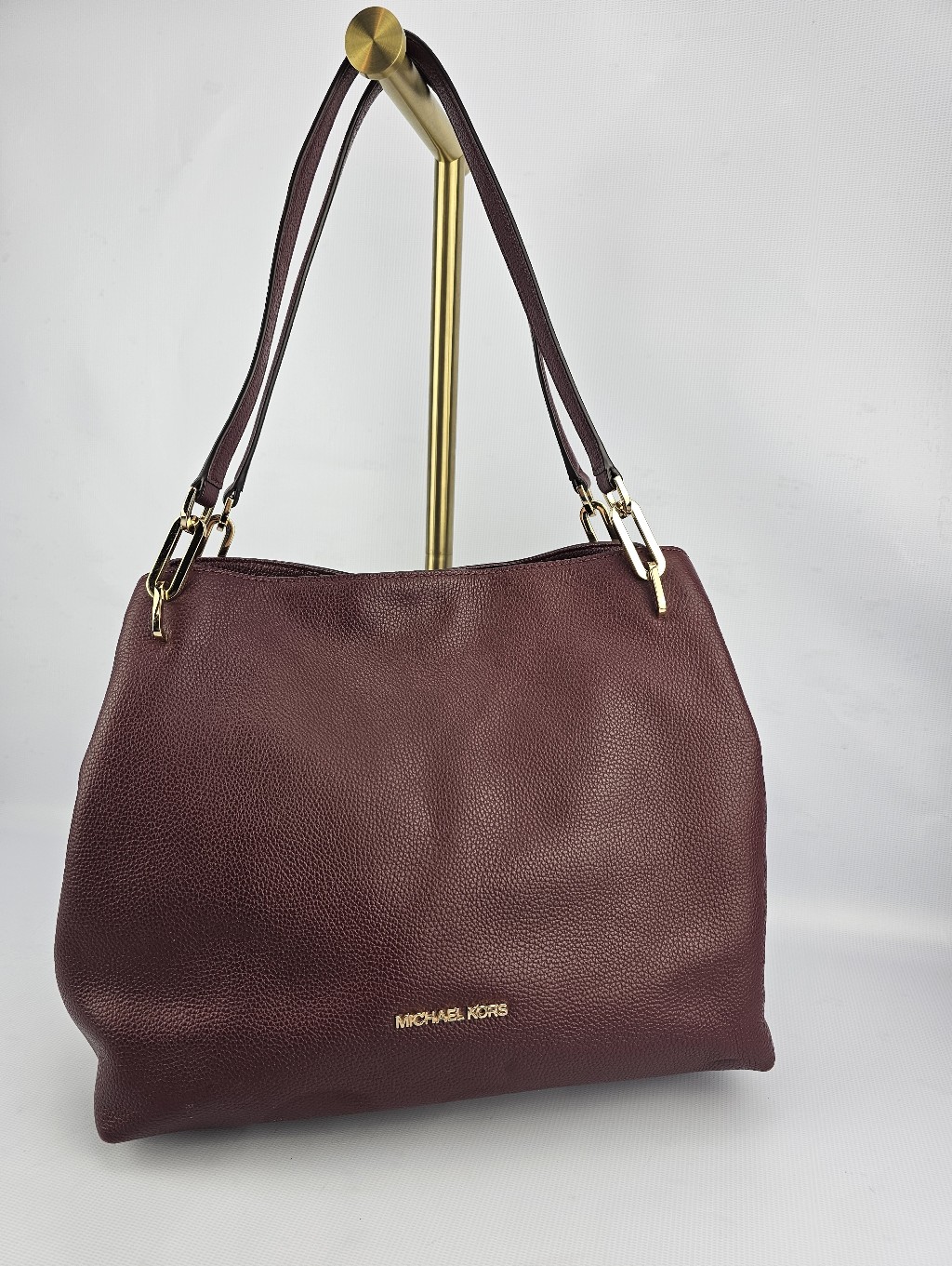 Michael Kors Raven Large Multi Compartment Pebbled Leather Shoulder Bag Burgandy